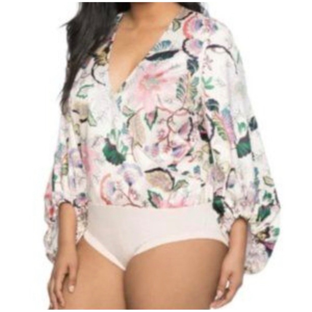 Elegantly Chic Eloquii Floral Print Long Sleeve Bodysuit, Women's Size‎ 14